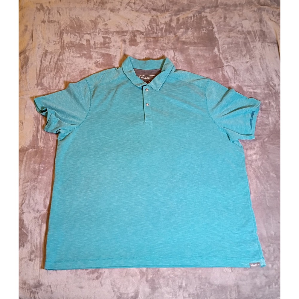 Eddie Bauer Men 2XL Active Polo Shirt Turquoise Blue Tencel Blend Short Sleeve